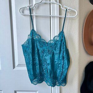 Vintage Deena Teal Floral Jacquard Lace Cami